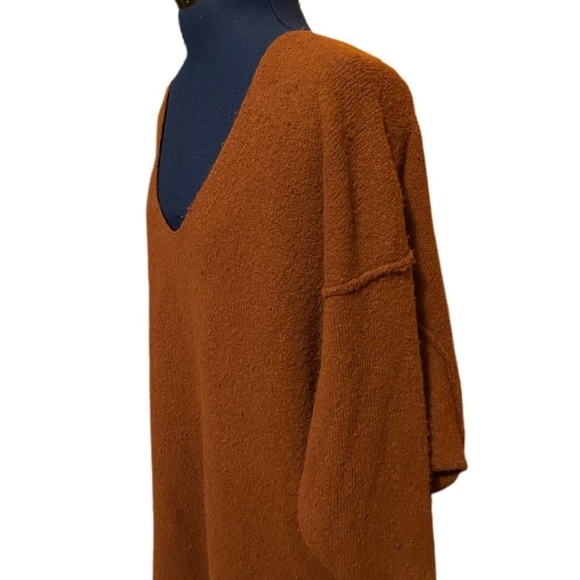 Free People V Neck Tunic Sweater Top Relaxed Fit Oversized Brown Pullover - Picture 8 of 10